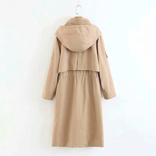 Stylish Lady New New Hot Autumn Hooded Long Coat Jacket Women Fashion Drawstring High Waist Long Sleeve Zipper Outwear Jackets