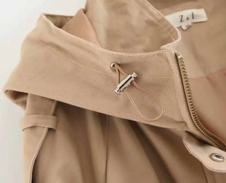 Stylish Lady New New Hot Autumn Hooded Long Coat Jacket Women Fashion Drawstring High Waist Long Sleeve Zipper Outwear Jackets