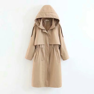 Stylish Lady New New Hot Autumn Hooded Long Coat Jacket Women Fashion Drawstring High Waist Long Sleeve Zipper Outwear Jackets