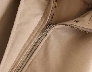 Stylish Lady New New Hot Autumn Hooded Long Coat Jacket Women Fashion Drawstring High Waist Long Sleeve Zipper Outwear Jackets