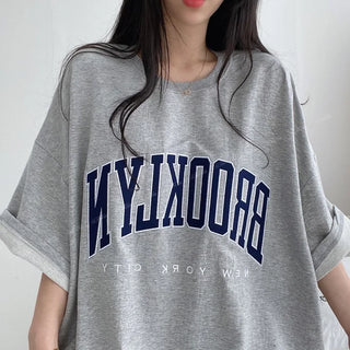 Women Summer Korean Loose Fashion Large Size Cotton O-neck 3/4 Sleeve T-Shirt Women Clothes Casual Appear Thin Trend Top Tee