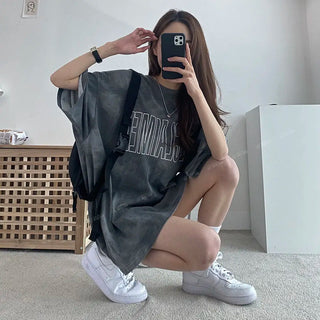 Tie Dye Gradient Loose Tops Tees Summer New Round Neck Short Sleeve Plus Size Pullovers Korean Style Fashion Women Clothing