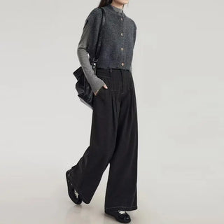 Women’s Sweater Grey Short Cardigan Knitted Vest Spring Autumn Korean Fashion Tops Vintage Style Female Clothing Y2k