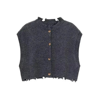 Women’s Sweater Grey Short Cardigan Knitted Vest Spring Autumn Korean Fashion Tops Vintage Style Female Clothing Y2k