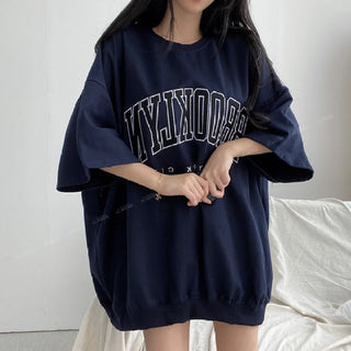 Women Summer Korean Loose Fashion Large Size Cotton O-neck 3/4 Sleeve T-Shirt Women Clothes Casual Appear Thin Trend Top Tee