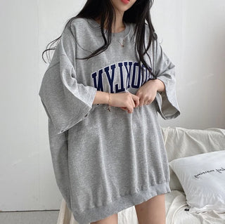 Women Summer Korean Loose Fashion Large Size Cotton O-neck 3/4 Sleeve T-Shirt Women Clothes Casual Appear Thin Trend Top Tee