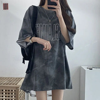 Tie Dye Gradient Loose Tops Tees Summer New Round Neck Short Sleeve Plus Size Pullovers Korean Style Fashion Women Clothing
