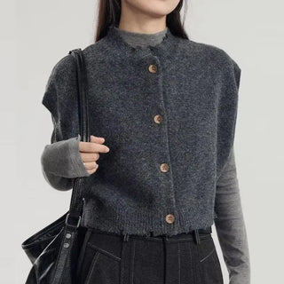 Women’s Sweater Grey Short Cardigan Knitted Vest Spring Autumn Korean Fashion Tops Vintage Style Female Clothing Y2k