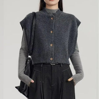 Women’s Sweater Grey Short Cardigan Knitted Vest Spring Autumn Korean Fashion Tops Vintage Style Female Clothing Y2k