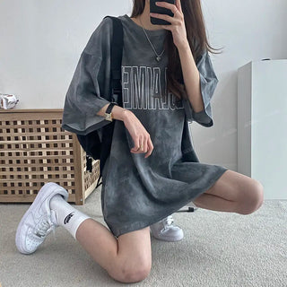 Tie Dye Gradient Loose Tops Tees Summer New Round Neck Short Sleeve Plus Size Pullovers Korean Style Fashion Women Clothing