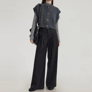 Women’s Sweater Grey Short Cardigan Knitted Vest Spring Autumn Korean Fashion Tops Vintage Style Female Clothing Y2k