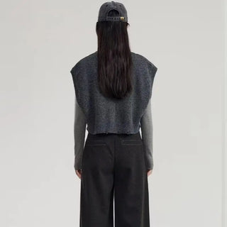 Women’s Sweater Grey Short Cardigan Knitted Vest Spring Autumn Korean Fashion Tops Vintage Style Female Clothing Y2k